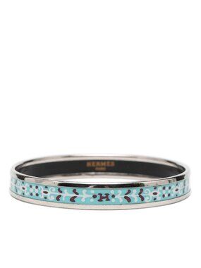 Hermes Enamel PM Cloisonne Bracelet Silver Blue Metal